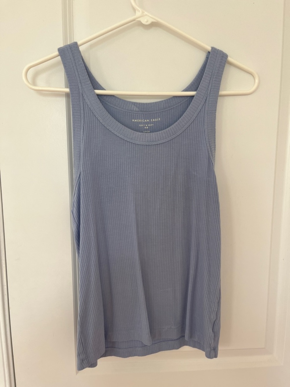 American Eagle Outfitters Ribbed Scoop Tank in Dusty Blue